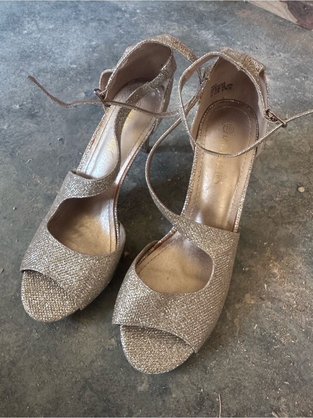 Dream Pairs Glitter Open-Toe Ankle-Strap Heels in Gold